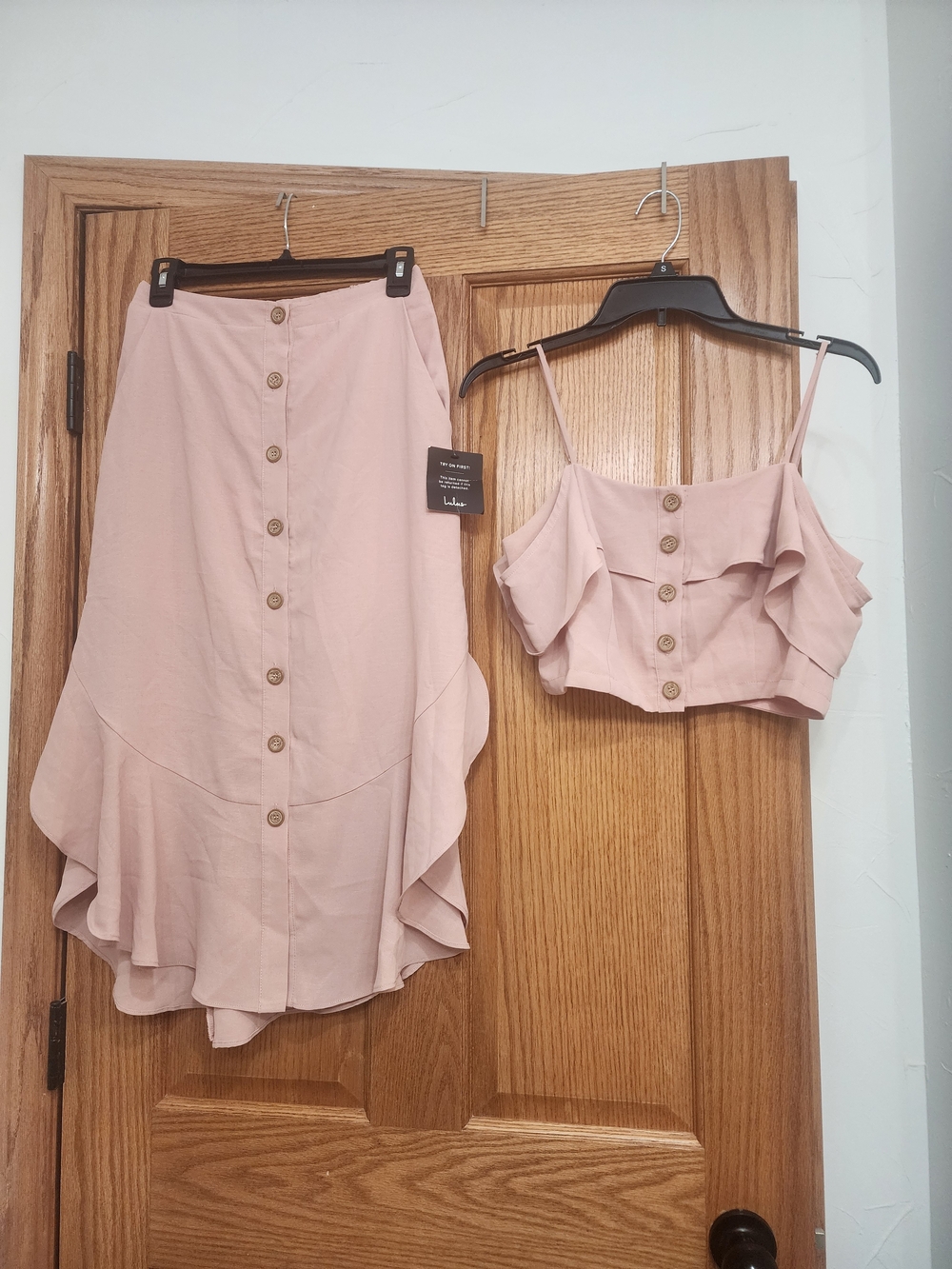 Lulu's Dusty Rose Ruffle Button-Front Skirt Set - Picture 3 of 3